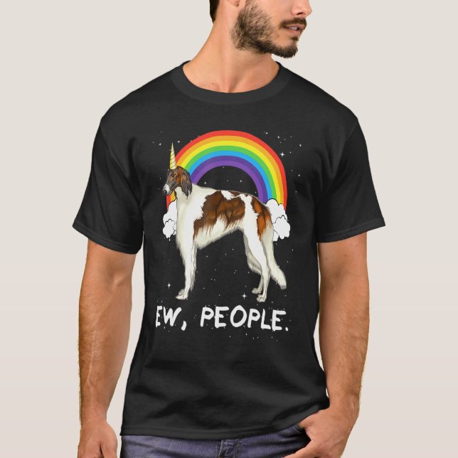 Camiseta Borzoi Arco-íris Eca Pessoas Unicórnio Cachorro (Frente)