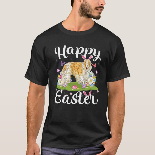 Camiseta Borzoi Dog Easter Ovo Hunt Floral Borzoi Páscoa Su (Frente)