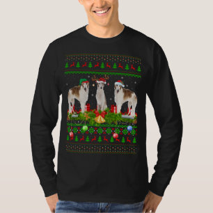 Camiseta Borzoi Dog Lover Xmas Papais noeis de iluminação r