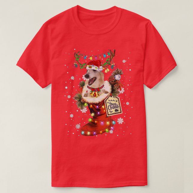 Camiseta Borzoi Xmas Boot Christmas Sock Winter Snow  (Frente do Design)