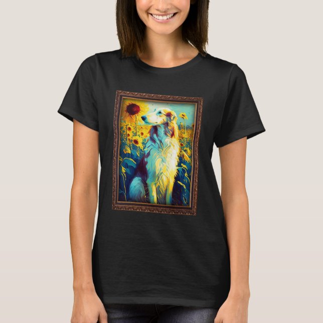 Camiseta Borzoin Pintura Flor de Girassol Mãe Mulheres Flor (Frente)