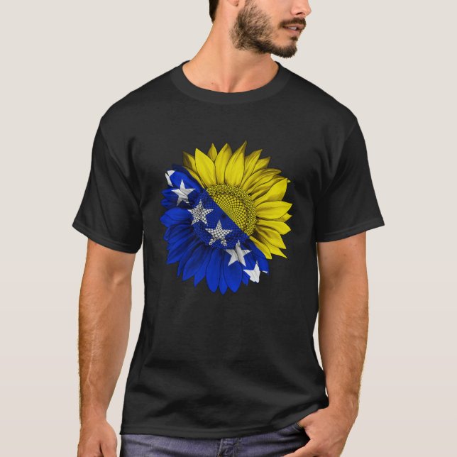 Camiseta Bosnia and Herzegovina Flag Sunflower Bosnian Root (Frente)
