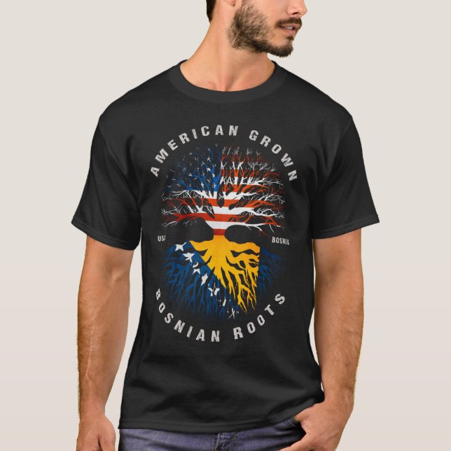 Camiseta Bósnio Crescente Americano Roota Bandeira Bósnia (Frente)