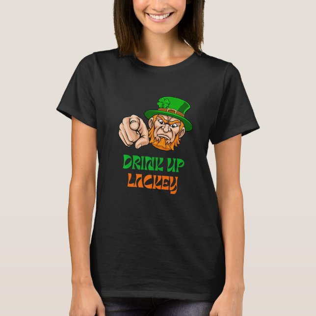 Camiseta Boss Leprechaun Says Drink Up Lackey and Pointing  (Frente)