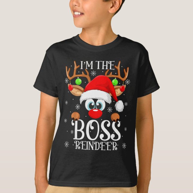 Camiseta Boss Reindeer Christmas Family Matching Group Funn (Frente)