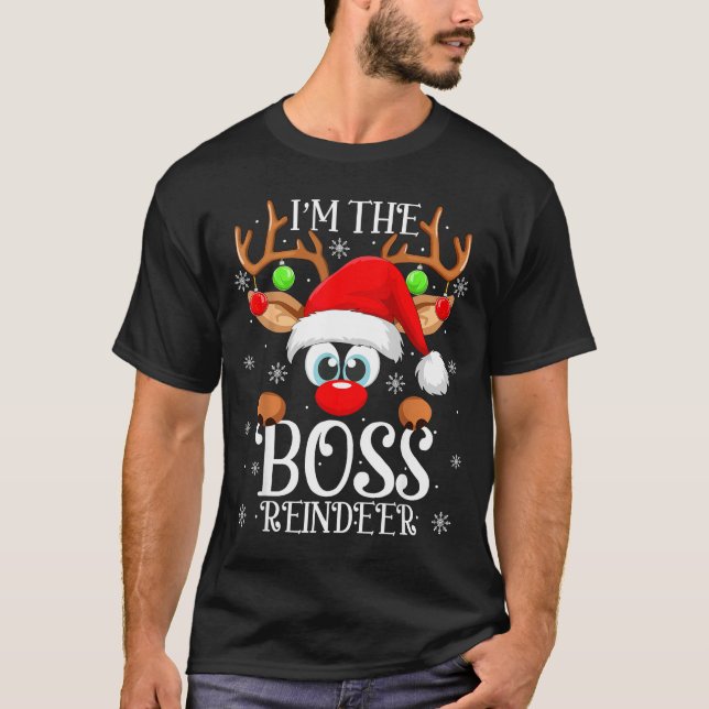 Camiseta Boss Reindeer Christmas Family Matching Group Funn (Frente)