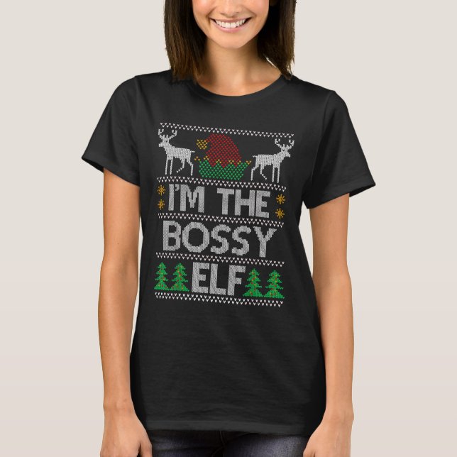 Camiseta Bossy Elf Matching Family Group Christmas Party Pa (Frente)