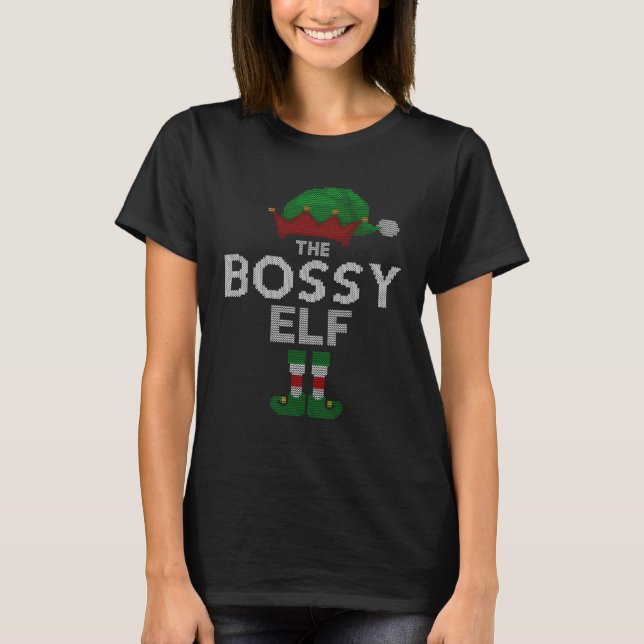 Camiseta Bossy Elf Ugly Christmas Sweater Xmas Family Match (Frente)