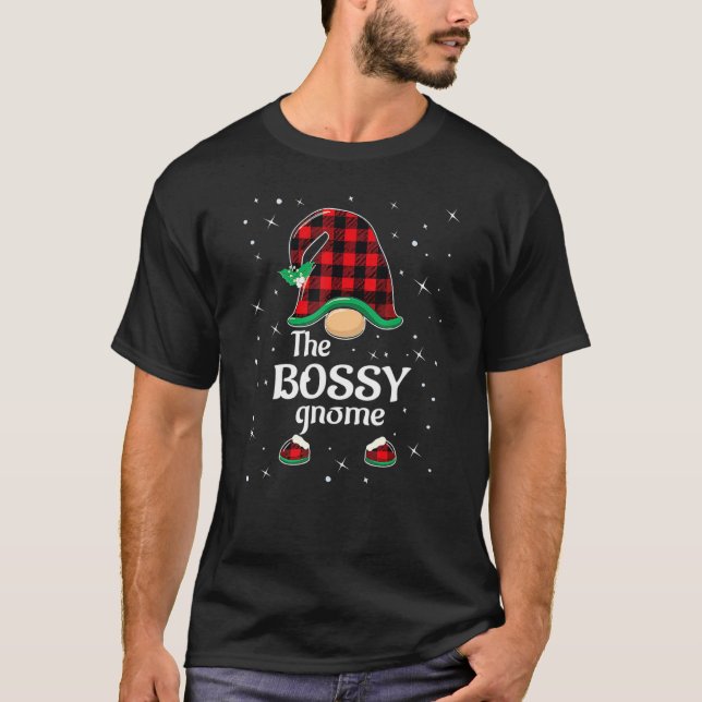Camiseta Bossy Gnome Buffalo Plaid Matching Family Christma (Frente)