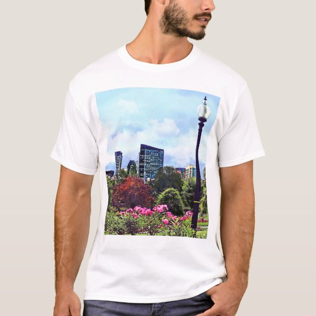 Camiseta Boston MA - Boston Common e horizonte (Frente)