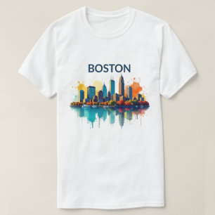 Camiseta Boston Mãe City Boston Skyline Watercolor