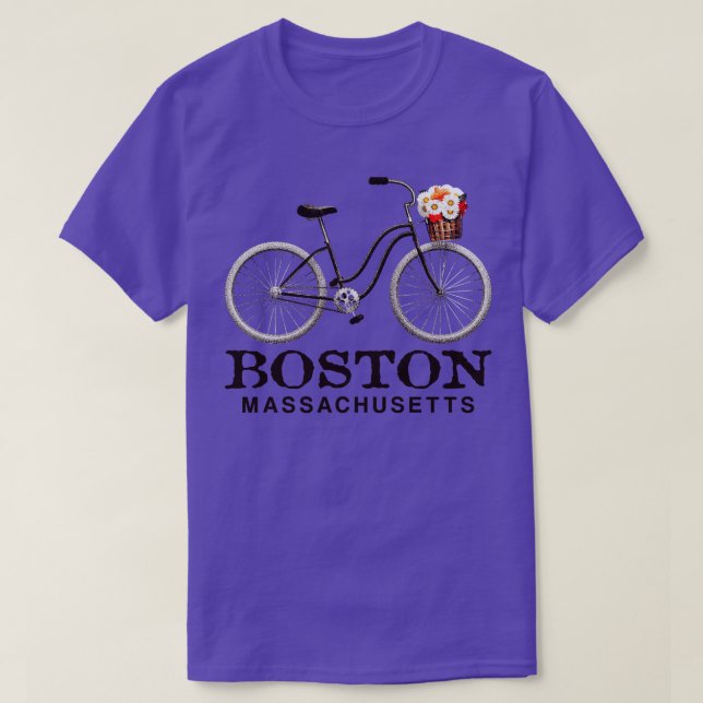 Camiseta Boston Massachusetts Bike Flowers Basket Summer Tr (Frente do Design)