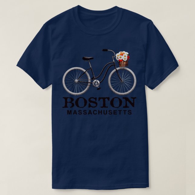 Camiseta Boston Massachusetts Bike Flowers Basket Summer Tr (Frente do Design)