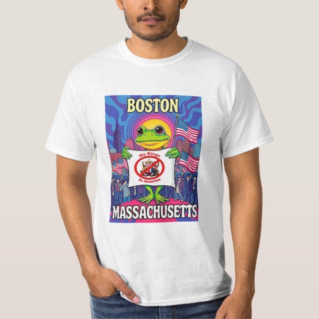 Camiseta Boston Massachusetts Frog No Kings in America (Frente)