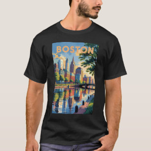 Camiseta Boston Massachusetts Skyline Viagem Art Vintage