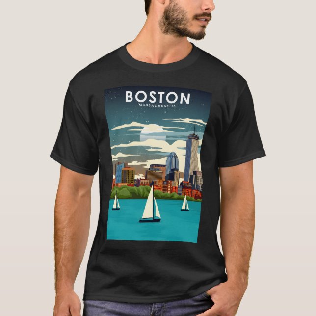 Camiseta Boston no Poster de viagens da Cidade Noturna de S (Frente)