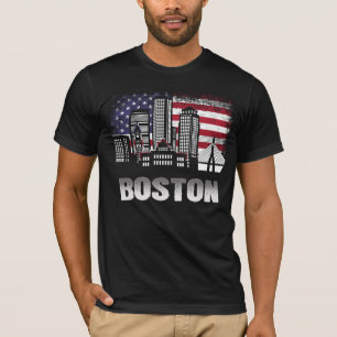 Camiseta Boston Skyline American Flag T-Shirt