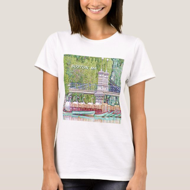 Camiseta Boston Swan Boats in Pencil and Ink Filter (Frente)