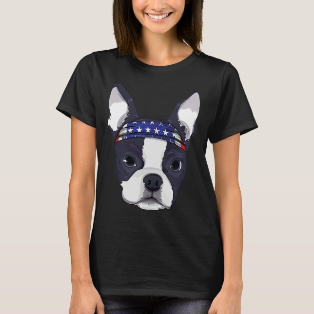 Camiseta Boston Terrier 4 de julho - Bandeira Americana Ban (Frente)