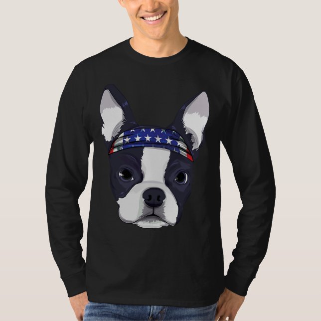 Camiseta Boston Terrier 4 de julho - Bandeira Americana Ban (Frente)