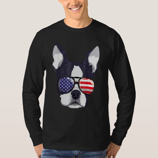 Camiseta Boston Terrier 4th Of July American Sunglass Boys  (Frente)