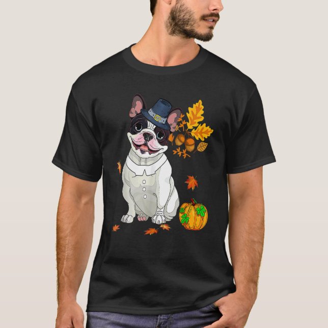 Camiseta Boston Terrier Ação de Graças Figurino Peregrino T (Frente)