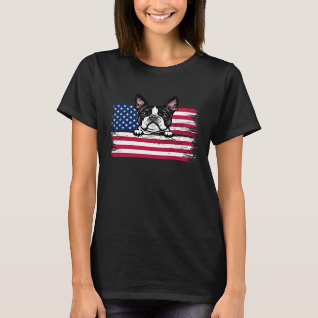 Camiseta Boston Terrier American Flag Dog (Frente)