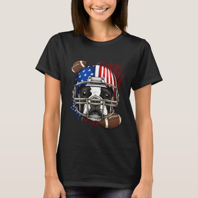Camiseta Boston Terrier American Football Dog Usa Flag (Frente)