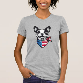 Camiseta Boston Terrier Bandana da Bandeira Americana Cão P