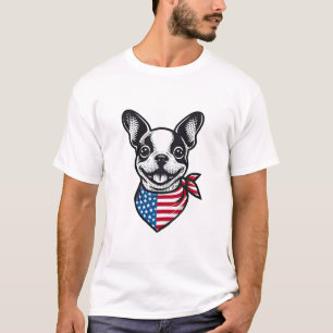 Camiseta Boston Terrier Bandeira Americana Bandana Cachorro
