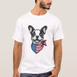 Camiseta Boston Terrier Bandeira Americana Bandana Cachorro