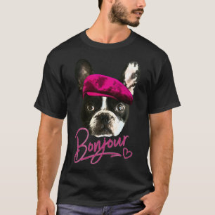 Camiseta Boston Terrier Bonjour Pink Heart French