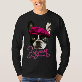 Camiseta Boston Terrier Bonjour Pink Heart French