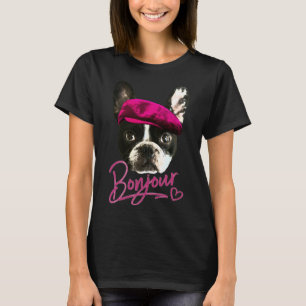 Camiseta Boston Terrier Bonjour Pink Heart French