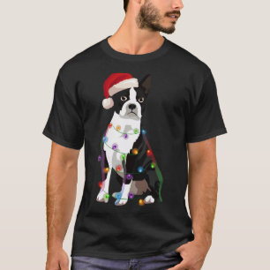 Camiseta Boston Terrier Bostie natalícia Luzes Xmas Cão Lo