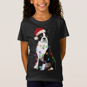 Camiseta Boston Terrier Bostie natalícia Luzes Xmas Cão Lo