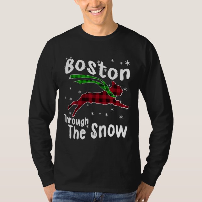 Camiseta Boston Terrier Cão Através Da Neve (Frente)