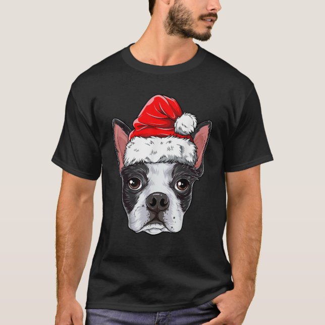 Camiseta Boston Terrier Christmas Dog Santa Hat Xmas Boys K (Frente)