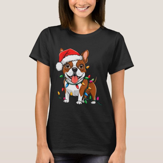 Camiseta Boston Terrier Christmas Lights Xmas Dogs Men Wome (Frente)