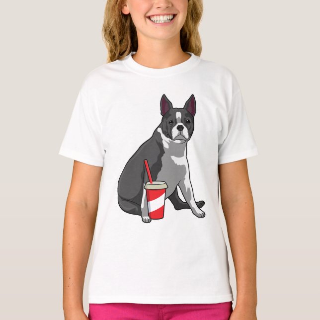 Camiseta Boston Terrier com bebida (Frente)