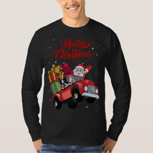 Camiseta Boston Terrier com Papai Noel em Red Truck Dog
