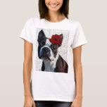 Camiseta Boston Terrier com Rosa na cabeça<br><div class="desc">Pets</div>