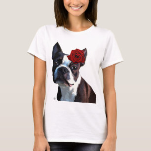 Camiseta Boston Terrier com Rosa na Cabeça 2