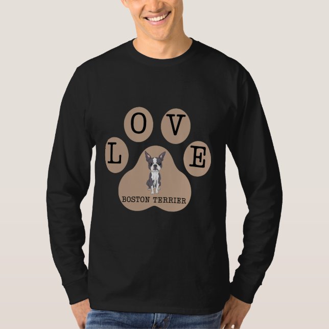 Camiseta Boston Terrier Dog and Love Sign On Latte Brown Co (Frente)