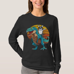 Camiseta Boston Terrier Dog Andando Dinossauro T Rex Boys
