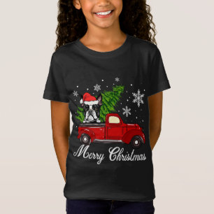 Camiseta Boston Terrier Dog Andando na Feliz Red Truck Chri