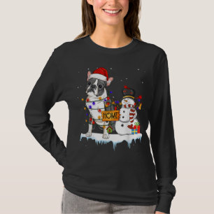 Camiseta boston terrier Dog Christmas Snowman Xmas Lights P