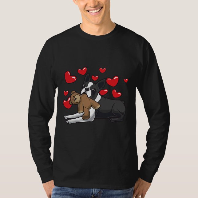 Camiseta Boston Terrier Dog Com Animais E Corações Enchidos (Frente)