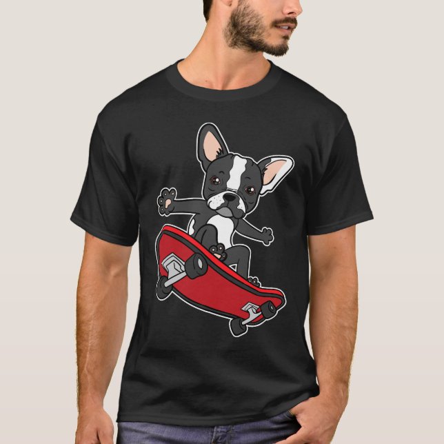 Camiseta Boston Terrier Dog Dogs Puppy Skateboard (Frente)