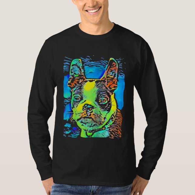 Camiseta Boston Terrier Dog Face Puppy Pop Art (Frente)